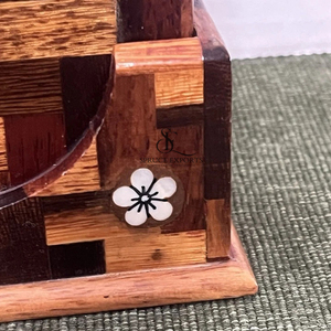 Handmade Wooden Mosaic Coasters Set Square Tea Cup <b>Mat</b> With Wood Holder Box & Flowers Inlay Rustic <b>Table</b> Decor Wholesale - Product Image 6