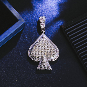 Pendentif Pique de Luxe en Argent Sterling 925 Micro-Pavé de Diamants de Laboratoire, Chaîne Hip Hop, Bijou Carte à Jouer pour Mariage - Product Image 1