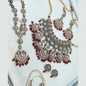 Juego de collar Meenakari de piedra Kundan y cuentas chapadas en oro 10581322PGR Conjunto de joyería fina - Product Image 1