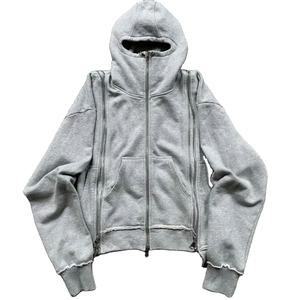 Fabricant de pantalons de survêtement évasés en coton 100% personnalisés et sweat à capuche surdimensionné Distressed Vintage Sun Faded Zip up Acid Wash Hoodie Men - Product Image 1