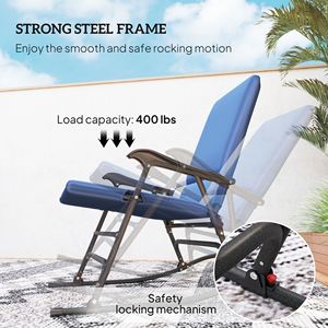 Dark Blue Set of 2 Outdoor Folding Rocking <b>Chairs</b> 400 Lbs. Capacity Wide Seat with <b>Padded</b> High Back - Product Image 4