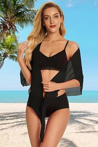 Women's Solid Mini 1-Piece Regular Fit Natural Waistline Swimsuit Coverups <b>Sarong</b> Beach <b>Bikini</b> Chiffon Wrap - Product Image 3