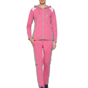 Conjunto Deportivo de 2 Piezas para Mujer, con Capucha, Manga Larga, Cierre de Cremallera, Corte Holgado, Color Rosa Sólido, Transpirable, de Poliéster, para Otoño, Venta al Por Mayor - Product Image 1