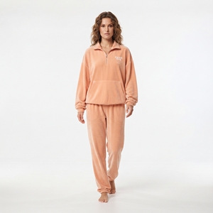 Custom <b>Women's</b> Oversized <b>Half</b> <b>Zip</b> Zipper <b>Sweatshirt</b> Loose Fit Jogger Pants Set Thick Solid Color Tracksuit - Product Image 3