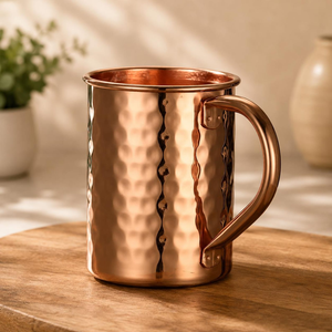 FAIZA CRAFT Classic <b>Antique</b> Hammered Copper Mug <b>Set</b> Handle Eco-Friendly Premium Beverage Tumblers Stainless Steel Interior Party - Product Image 6