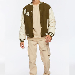Men's Varsity Jacket Olive Cream Embroidered Casual Style Baseball college jacket Bomber Coat Autumn Casual Outerwear for <b>boys</b> - Product Image 2
