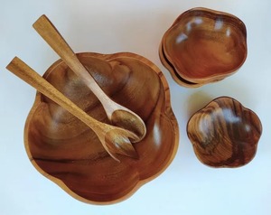 Bol à salade élégant en bois d'acacia fait main, brun foncé, 1200 ml, vaisselle de cuisine et de salle à manger, vente en gros, exportation mondiale - Product Image 1