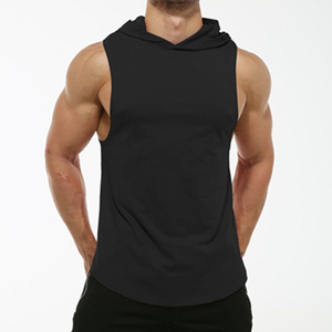 Custom Logo Men Running Sport Gym Breathable Knitted Hooded Hoodie Lightweight Cotton Sleeveless <b>Zip</b> Hoody Gym Tank Top Men - Product Image 4