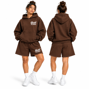 Conjunto de Sudadera con Capucha y Pantalones Cortos para Mujer, de Alta Calidad, Cómodo, Deportivo e Informal, Conjunto de Dos Piezas - Product Image 4