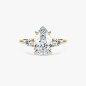 Bague à trois pierres en diamant de laboratoire brillant en forme de poire de 3 carats en or 14 carats, bijoux de créateur pour mariée - Product Image 5