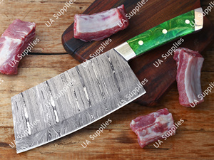 Couteau de Chef de Cuisine Robuste en Acier Damas à Manche Vert, Personnalisable, Vente en Gros, Prise en Charge OEM/ODM - Product Image 5