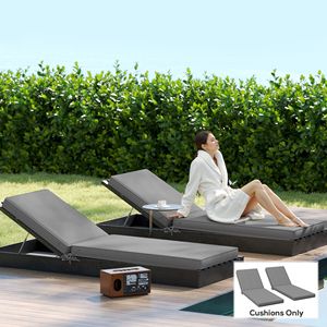 Cuscini per sedie da giardino grigi in 2 pezzi con schienale, cuscini di ricambio premium per esterni per sedia a sdraio - Product Image 2