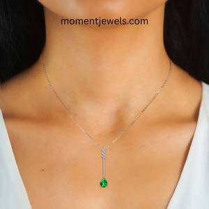 Elegant Water Droplets 925 Sterling Silver Necklace Luxury May Birthstone <b>Emerald</b> <b>Pendant</b> Necklaces Silver Cable Chain New Style - Product Image 5