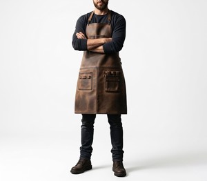 Tablier en cuir véritable de qualité supérieure pour la cuisine, le barbecue et le travail en cuisine, avec logo personnalisé, bretelles réglables, fournisseur en gros LPN-0312 - Product Image 5