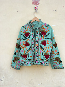 Handmade 100% Cotton Velvet Suzani Kimono Jacket | Autumn <b>Winter</b> <b>Quilted</b> Breathable Eco-Friendly Boho Design Embroidery Covered - Product Image 3