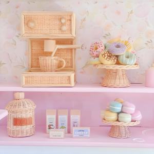 Machine à thé en osier pour café jouet miniature en rotin pour enfants semblant jouer à des jouets en bois naturel - Product Image 6