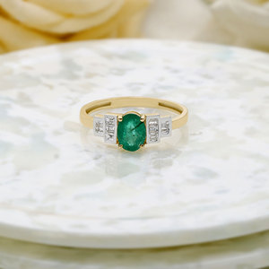 Anillo de Compromiso de Lujo Art Deco con Esmeralda Ovalada en Oro Amarillo Sólido de 14K, Joyería Fina al por Mayor, Anillos Personalizados para Mujer - Product Image 2