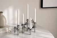 Porte-bougie géométrique moderne en argent, 4 lumières, pièce maîtresse décorative pour tables à manger