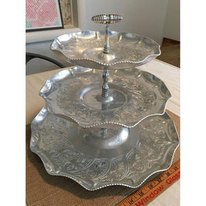 Silver Finish 2 <b>Tier</b> <b>Cake</b> <b>Stand</b> Premium Shell Dishes Brass Serving Trays Decorative <b>Cake</b> <b>Stand</b> For Event Supplies Centerpiece - Product Image 2