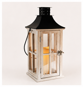 New Handcrafted Vintage Wooden <b>Lantern</b> with <b>Black</b> Metal Top Glass Panel Candle Holder for Home Decor Garden Parties Decor - Product Image 3