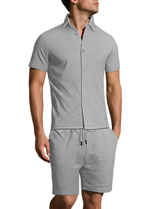 Ensemble deux pièces décontracté d'été pour homme en tissu gaufré respirant à rayures – Vente en gros - Product Image 3