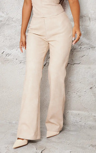 <b>Women's</b> Vintage Elegant <b>Beige</b> High Waist Wide Leg Pants Solid Color Crepe Fabric Spring <b>Women's</b> Faux Leader Pants Wholesale Pant - Product Image 6
