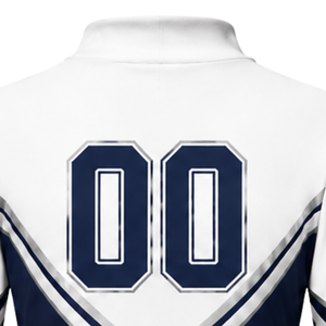 Maillot de cheerleading sublimé bleu marine et blanc à manches longues – Tenue de sport athlétique pour entraînement, performance et compétition - Product Image 4