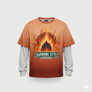 30MOQ Drop Shoulder Oversized Baggy Graphic Digital Printing Heavy Weight Cotton Long Sleeve Cotton <b>Waffle</b> Boxy Cropped t <b>Shirt</b> - Product Image 6