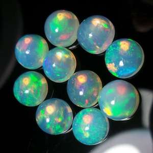 Opale d'Éthiopie naturelle ronde 3mm 4mm 6mm 7mm 10mm, cabochon plat fait main multi-reflets, pierre précieuse naturelle calibrée pour bijoux - Product Image 2