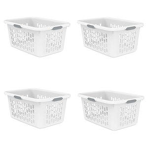 Set di 4 Cesti per Bucato in Plastica da 2 Bushel con 4 Maniglie Ergonomiche, Bianco - Contenitori Moderni per Soggiorno e Casa - Product Image 1