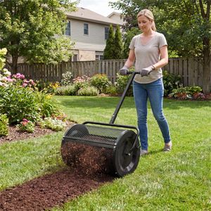 Compostiera da Giardino Nera 27x16 Pollici con Rete a Diamante per Fertilizzante, Senza Grumi, con Funzione di Spargimento per Fattoria, Inclusa Pompa e Riduttore - Product Image 5