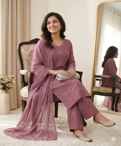 Mul Chanderi Silk Hand Mirror Embroidery Work Salwar Kameez Dupatta Women Ethnic Party Wedding Wear <b>Floor</b>-Length India Pakistan - Product Image 2