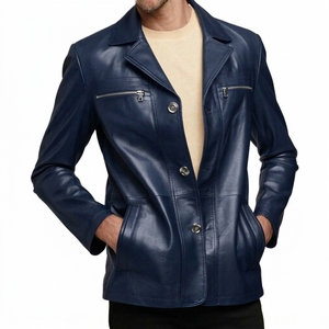 Chaqueta de Cuero para Hombre, Blanca, con Solapa con Muescas, Botones Dorados, Cierre de Cremallera Frontal, Bolsillos en el Pecho, Estilo Casual - Product Image 3