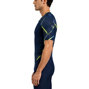 Combinaison de triathlon pour homme bleu marine avec accents vert fluo, séchage rapide, compression, pour cyclisme, course à pied, natation, tenue de compétition - Product Image 5