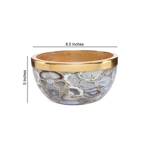 Bol en émail de designer avec incrustation d'agate et motif imprimé pour servir des fruits secs et des bonbons, décoration de luxe pour la maison - Product Image 1