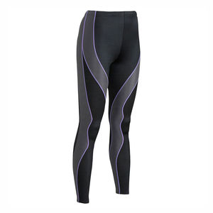 Leggings de yoga mi-taille longueur cheville, color block, rayures violettes, polyester coton, extensibles dans les quatre sens, écologiques, respirants - Product Image 5