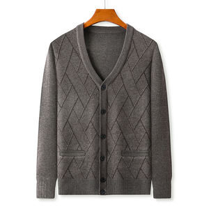 Cárdigan Clásico Vintage 2025 con Cuello en V para Hombre, Opciones Personalizadas, Tejido Plano de Poliéster y Viscosa, Bolsillos, Venta al Por Mayor de Fábrica, Otoño - Product Image 1