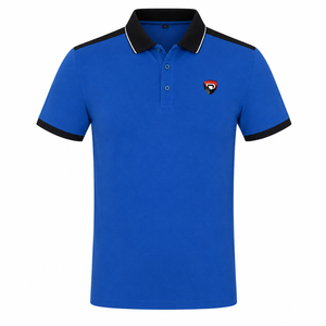 Chemise à manches courtes bleue pour homme Dumela International, broderie sur le devant, unie, décontractée, respirante, en polyester tricoté 200g, coupe classique - Product Image 1