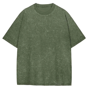 Oversized Men's Solid <b>Green</b> Cotton <b>T</b>-<b>Shirt</b> Short Sleeve O-Neck Casual Jersey <b>Plain</b> Dyed Knitted Fit - Product Image 3
