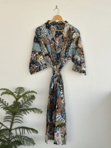 Shyam Export <b>Bohemian</b> Shawl Collar Cotton Kurta Women Long <b>Maxi</b> <b>Dress</b> Long Sleeve Animal Print Loose Fit Daily Wear All Seasons - Product Image 1