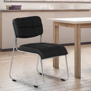 Chaise de bureau de direction moderne à dossier moyen sans roulettes, siège en PVC noir, structure en métal chromé pour réunions et visiteurs - Product Image 5