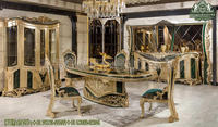 Meubles de salle à manger en bois massif de style classique, ensemble de table à manger royale dorée pour 6 personnes, chaises de salle à manger baroques sculptées