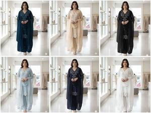 ชุดเดรสยาวปักลายสีดำสำหรับผู้หญิง พร้อมผ้าคลุมไหล่ ทรงหลวม ผ้าโพลีเอสเตอร์ สไตล์อินเดีย-ปากีสถาน ชุดลำลอง - Product Image 2