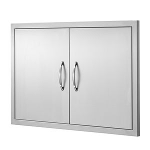 Double Outdoor Kitchen Door 33W X 22H Inch Stainless Steel Flush Mount <b>BBQ</b> Access Door with Vertical Wall Handles - Product Image 4