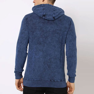 Sweat-shirt à capuche en coton bleu délavé pour homme, coupe classique, tricoté, décontracté, avec poche, style automne - Product Image 3