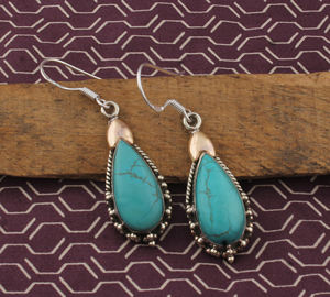 Pendientes Colgantes de Turquesa Natural, Plata de Ley 925, Estilo Bohemio del Suroeste, Joyería Vintage, Plata Antigua, Regalo de Boda para Mujer - Product Image 2