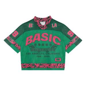 เสื้อครอปท็อปตาข่ายแบบสั่งทำพิเศษ เนื้อผ้าเจอร์ซีย์ ระบายอากาศได้ดี เสื้อยืดกีฬา พิมพ์ลายแบบซับลิเมชั่น คอวี ไม่มีสายรัด ยูนิเซ็กซ์ สำหรับกีฬาอเมริกันฟุตบอล - Product Image 1