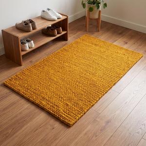 Tapis moderne en laine unie jaune moutarde, tissé à la main texturé, à poils moyens, tapis de salon moderne à boucles pour la décoration intérieure - Product Image 1