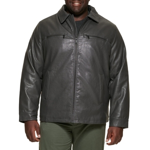 Men's PU Leather Jacket Black Zip Front Casual <b>Turn</b>-down Collar Regular Fit Autumn Outerwear - Product Image 1