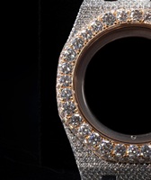Ensemble de boîtier de montre et bracelet de luxe faits à la main, légers, avec lunette en moissanite, composants dorés pour assemblage personnalisé